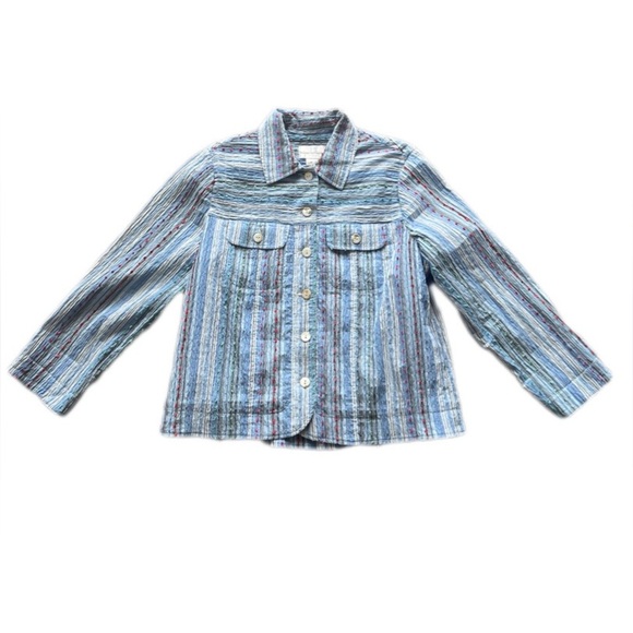 Draper’s And Damon’s Striped Button Down Blouse Women’s Petite Medium - Picture 1 of 10